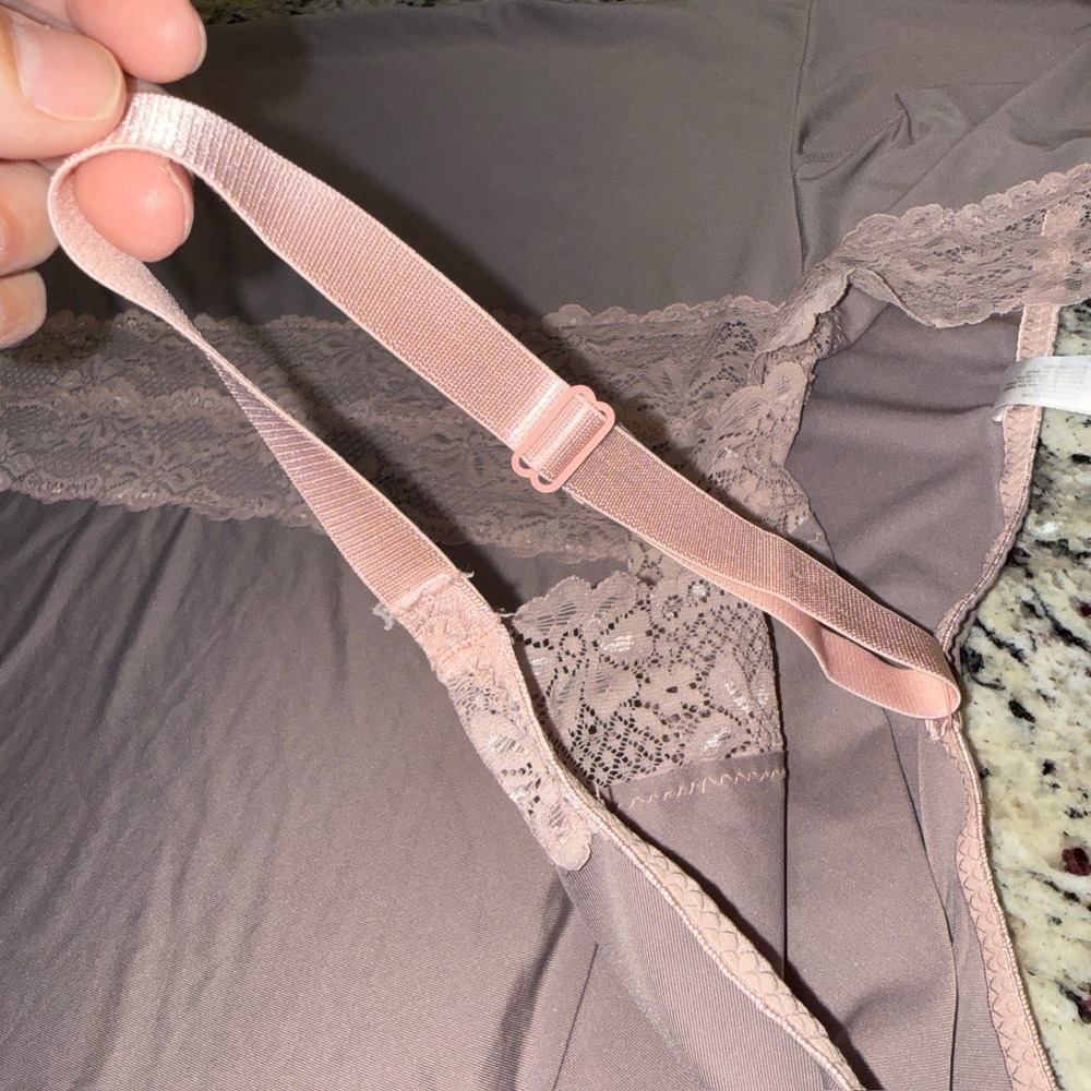 Delta Burke 3X Taupe Stretchy Satin Lace V-Neck Slip Style Nighty Nightgown - Picture 8 of 14